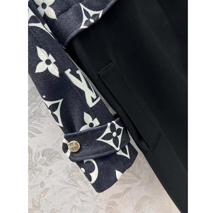 Louis Vuitton Women LV Oversized Monogram Accent Coat Wool Black White Oversize Fit