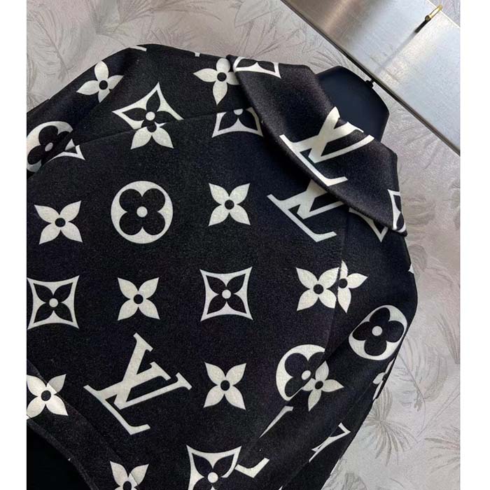 Louis Vuitton Women LV Oversized Monogram Accent Coat Wool Black White Oversize Fit