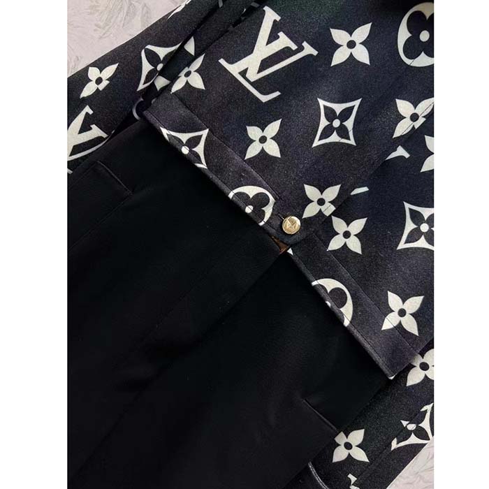 Louis Vuitton Women LV Oversized Monogram Accent Coat Wool Black White Oversize Fit