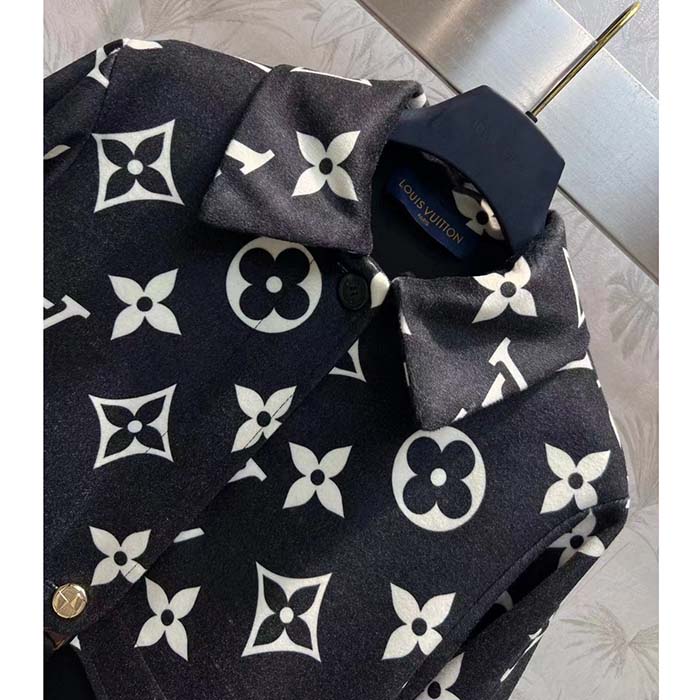 Louis Vuitton Women LV Oversized Monogram Accent Coat Wool Black White Oversize Fit
