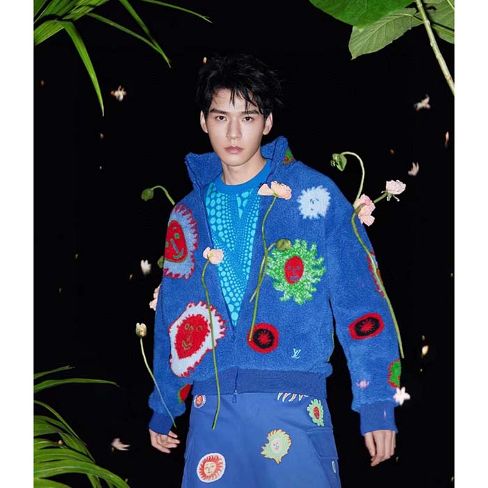 Louis Vuitton Men LV x YK Faces Zipped Fleece Blouson Polyester Blue Multicolor Regular Fit