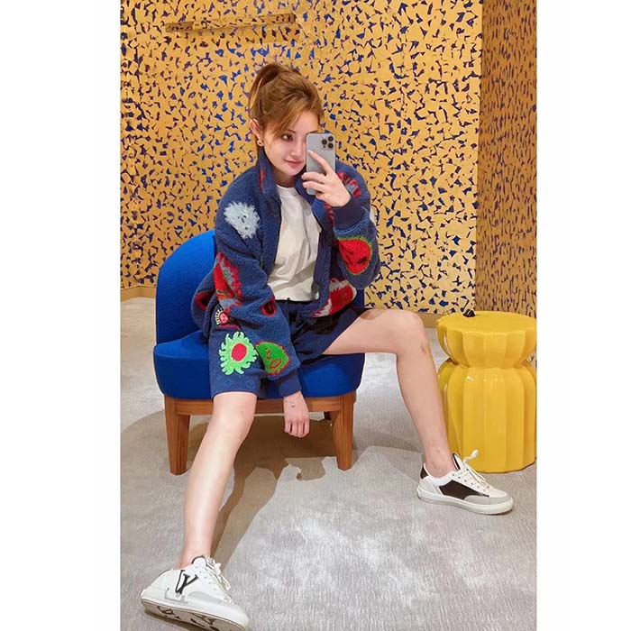 Louis Vuitton Women LV x YK Faces Zipped Fleece Blouson Polyester Blue Multicolor Regular Fit