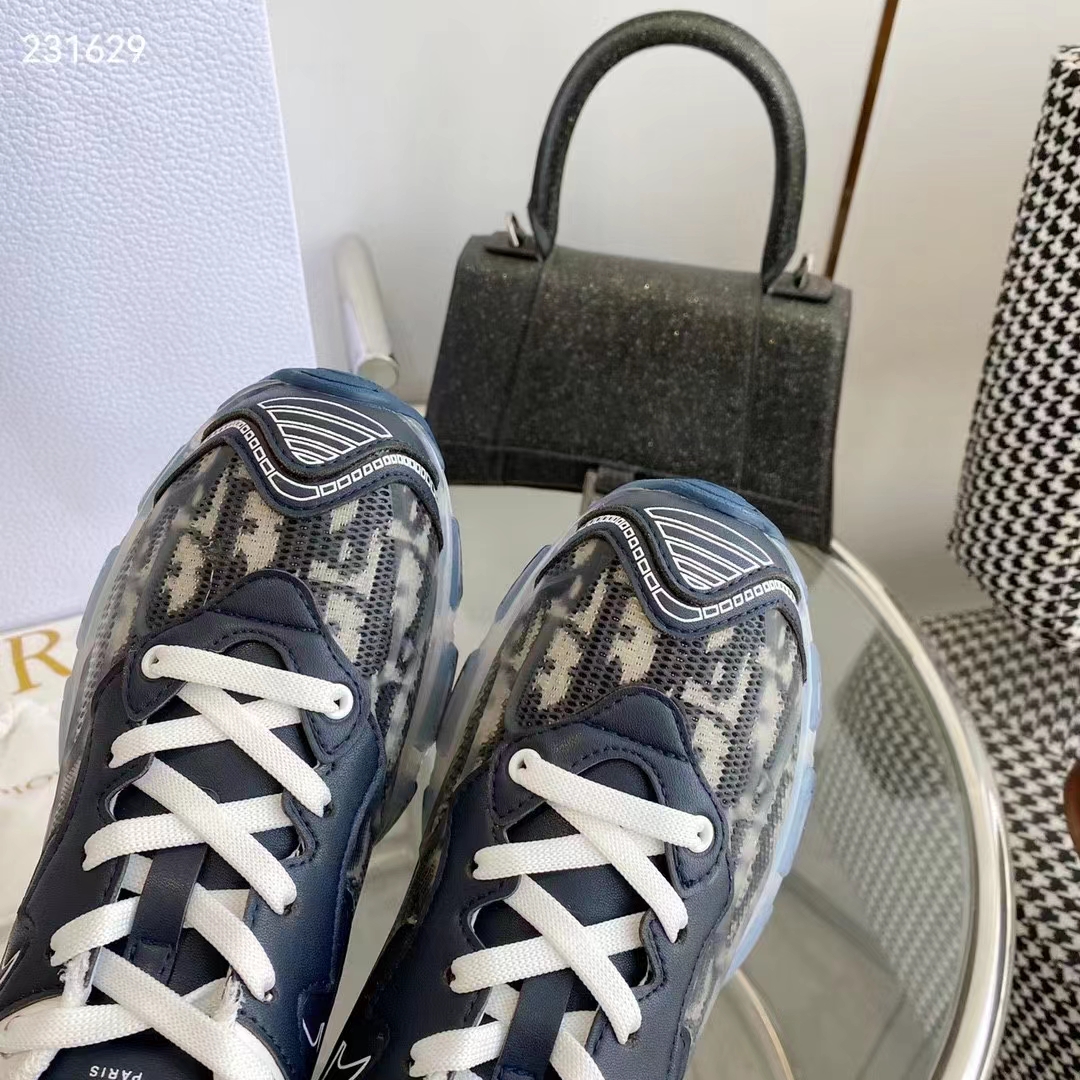 Dior CD Unisex Dior Vibe Sneaker Deep Blue Oblique Technical Fabric Transparent Rubber