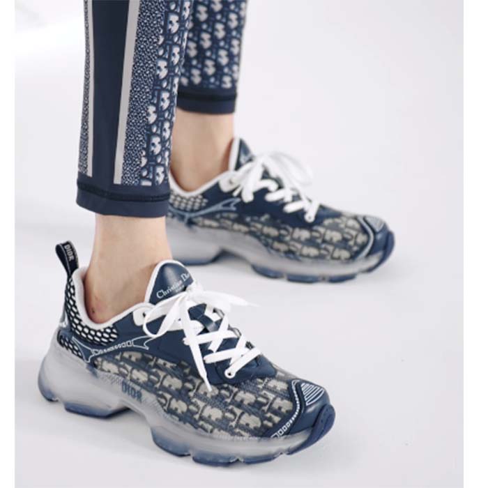 Dior CD Unisex Dior Vibe Sneaker Deep Blue Oblique Technical Fabric Transparent Rubber