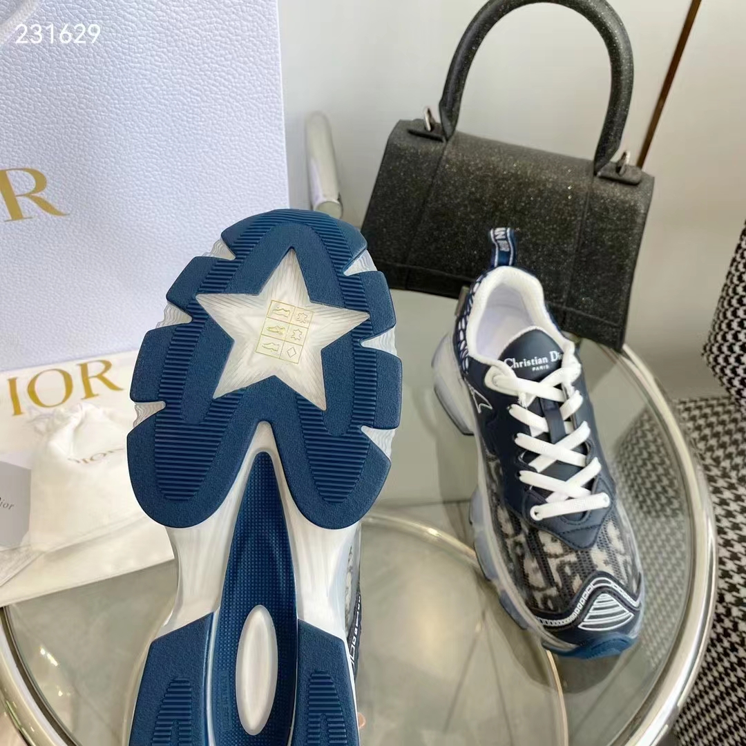 Dior CD Unisex Dior Vibe Sneaker Deep Blue Oblique Technical Fabric Transparent Rubber
