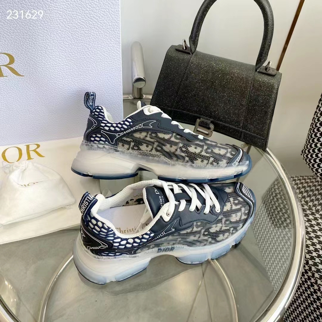 Dior CD Unisex Dior Vibe Sneaker Deep Blue Oblique Technical Fabric Transparent Rubber