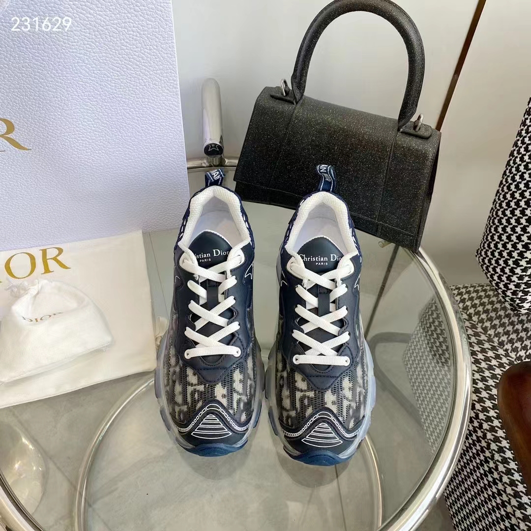 Dior CD Unisex Dior Vibe Sneaker Deep Blue Oblique Technical Fabric Transparent Rubber