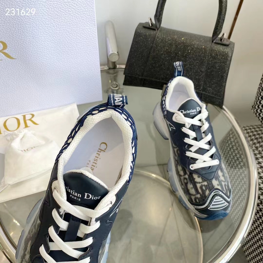 Dior CD Unisex Dior Vibe Sneaker Deep Blue Oblique Technical Fabric Transparent Rubber