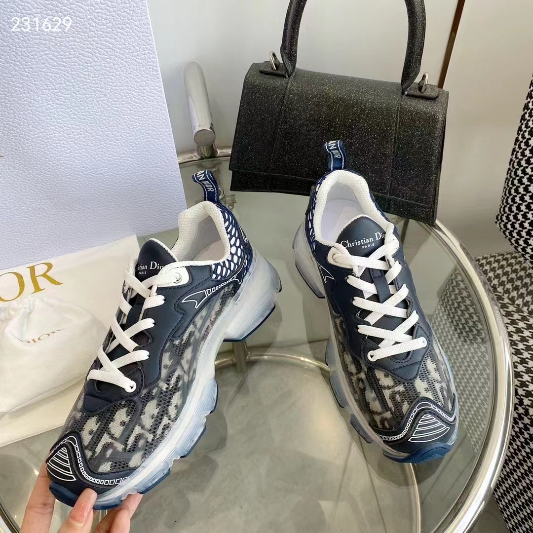 Dior CD Unisex Dior Vibe Sneaker Deep Blue Oblique Technical Fabric Transparent Rubber