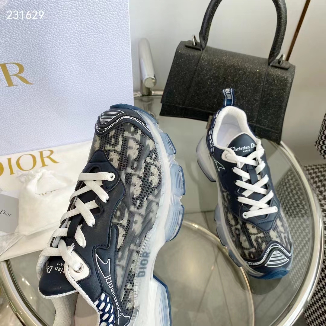 Dior CD Unisex Dior Vibe Sneaker Deep Blue Oblique Technical Fabric Transparent Rubber