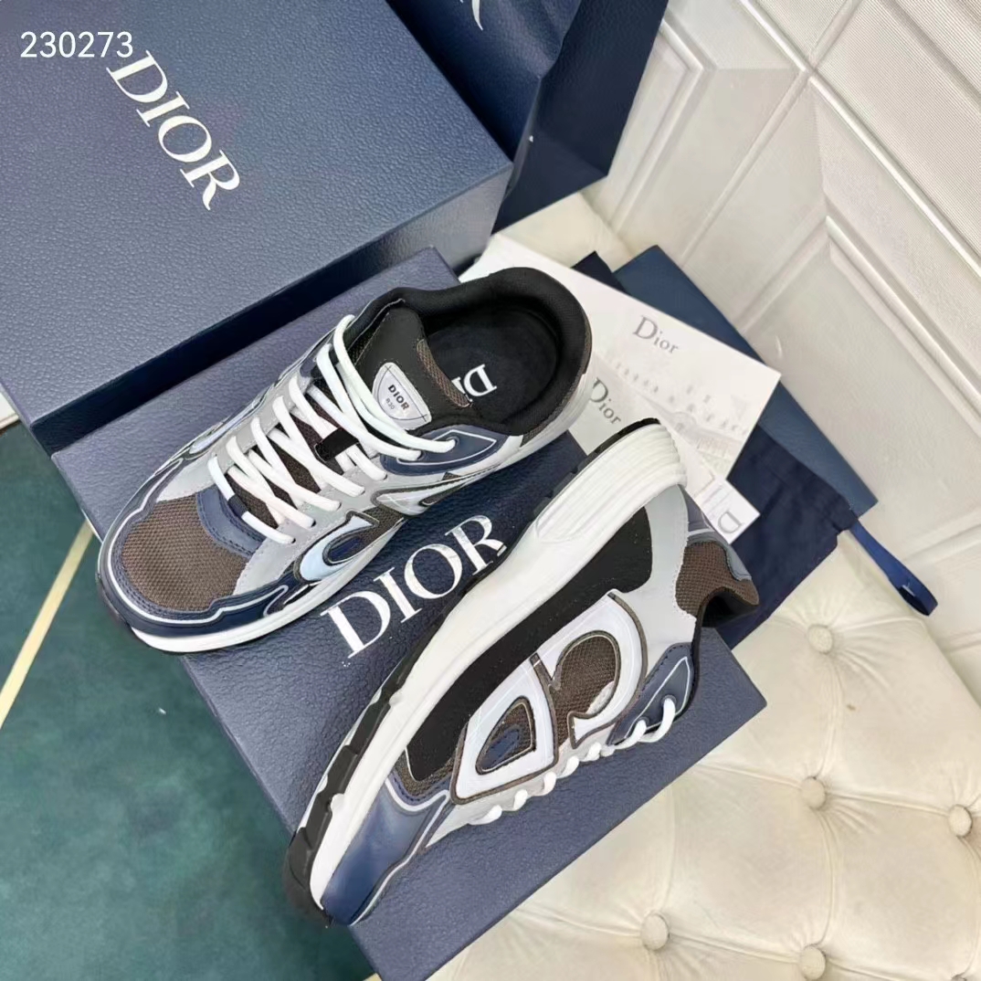Dior Unisex CD B30 Sneaker Anthracite Gray Mesh Black Blue Gray Technical Fabric