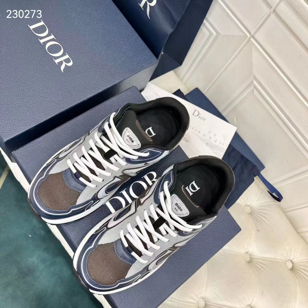 Dior Unisex CD B30 Sneaker Anthracite Gray Mesh Black Blue Gray Technical Fabric