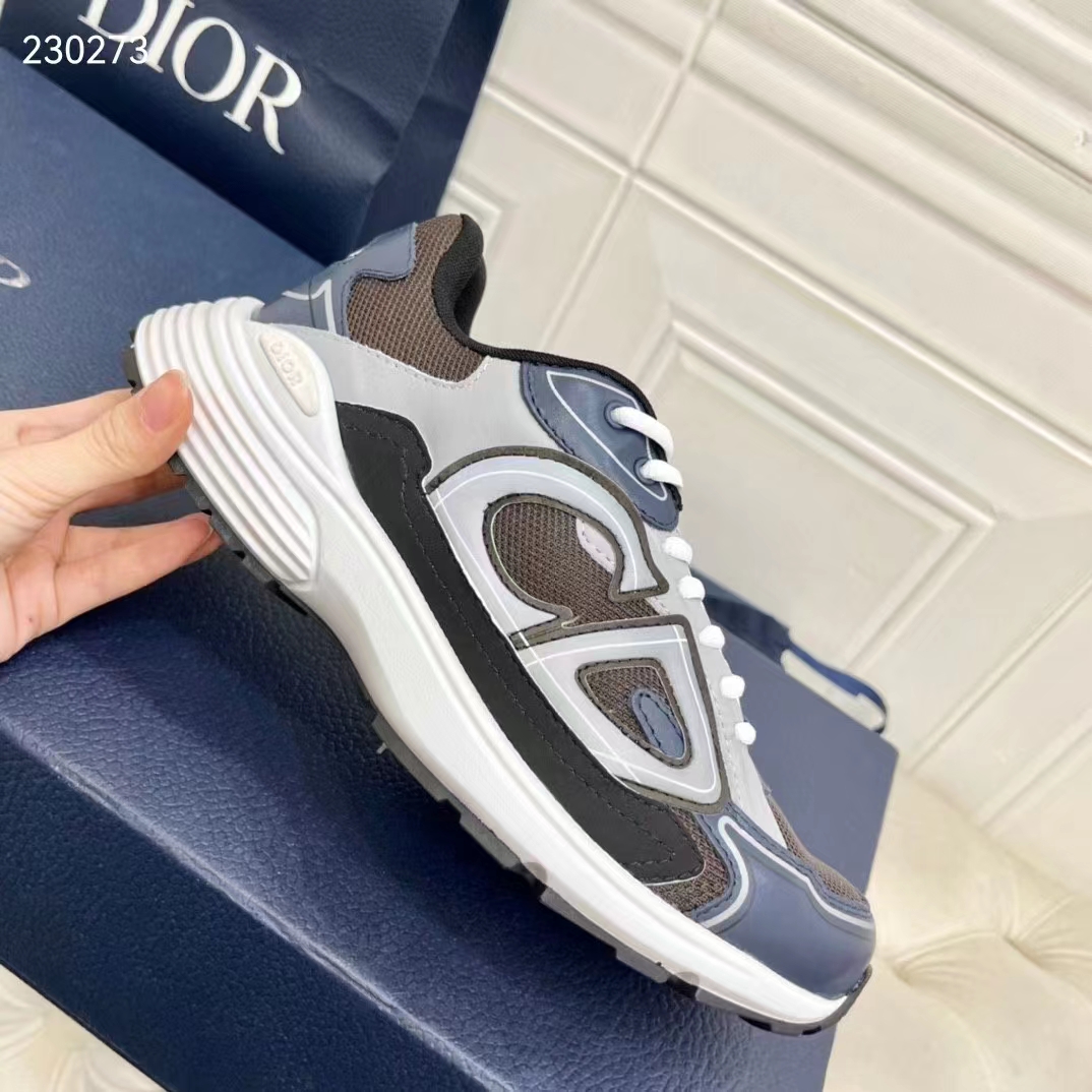 Dior Unisex CD B30 Sneaker Anthracite Gray Mesh Black Blue Gray Technical Fabric