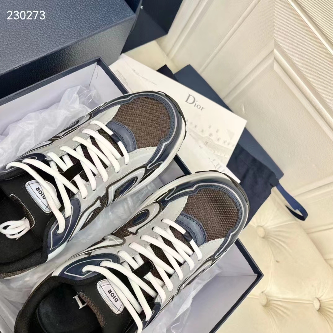 Dior Unisex CD B30 Sneaker Anthracite Gray Mesh Black Blue Gray Technical Fabric