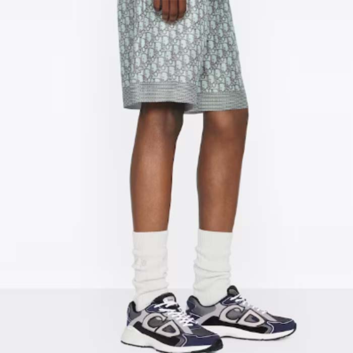 Dior Unisex CD B30 Sneaker Anthracite Gray Mesh Black Blue Gray Technical Fabric