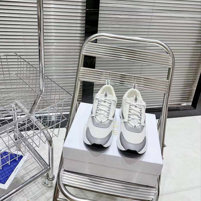 Dior Unisex Shoes CD B22 Sneaker White Technical Mesh White Silver-Tone Calfskin