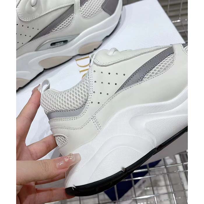 Dior Unisex Shoes CD B22 Sneaker White Technical Mesh White Silver-Tone Calfskin