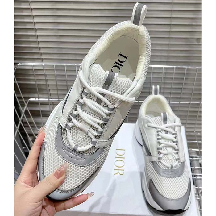 Dior Unisex Shoes CD B22 Sneaker White Technical Mesh White Silver-Tone Calfskin