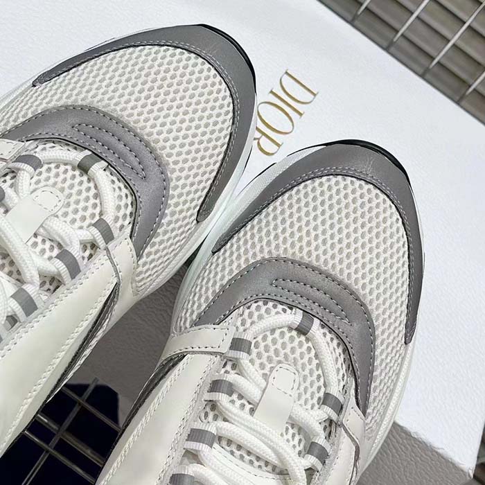 Dior Unisex Shoes CD B22 Sneaker White Technical Mesh White Silver-Tone Calfskin