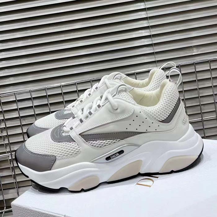 Dior Unisex Shoes CD B22 Sneaker White Technical Mesh White Silver-Tone Calfskin