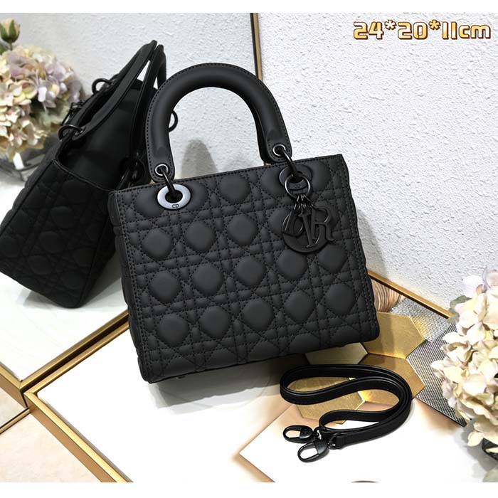 Dior Women CD Medium Lady Dior Bag Black Ultramatte Cannage Calfskin