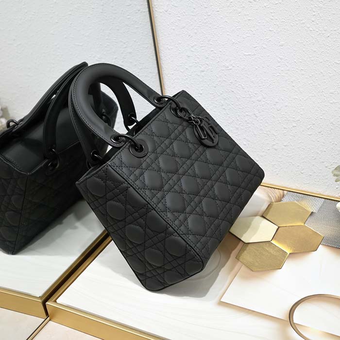 Dior Women CD Medium Lady Dior Bag Black Ultramatte Cannage Calfskin