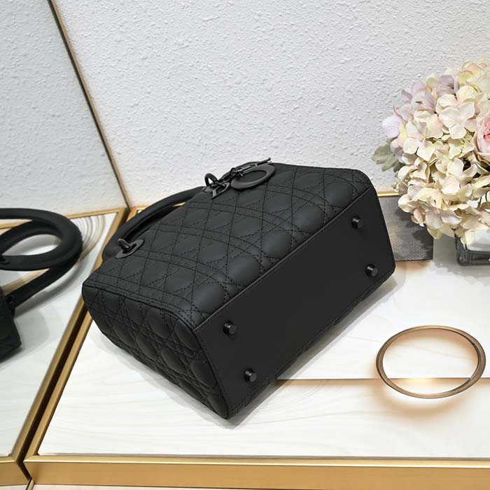 Dior Women CD Medium Lady Dior Bag Black Ultramatte Cannage Calfskin