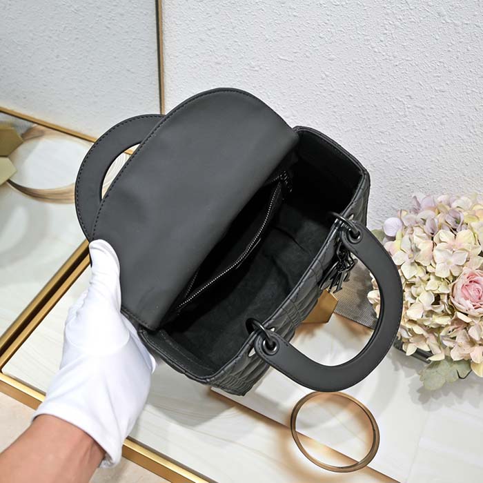 Dior Women CD Medium Lady Dior Bag Black Ultramatte Cannage Calfskin