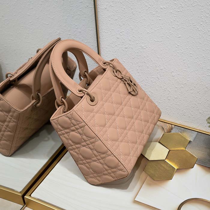 Dior Women CD Medium Lady Dior Bag Blush Ultramatte Cannage Calfskin