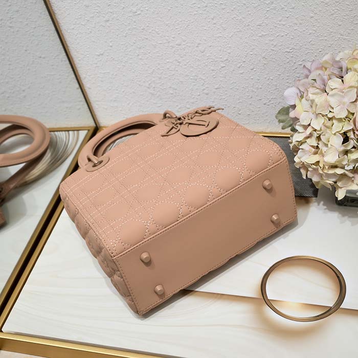 Dior Women CD Medium Lady Dior Bag Blush Ultramatte Cannage Calfskin