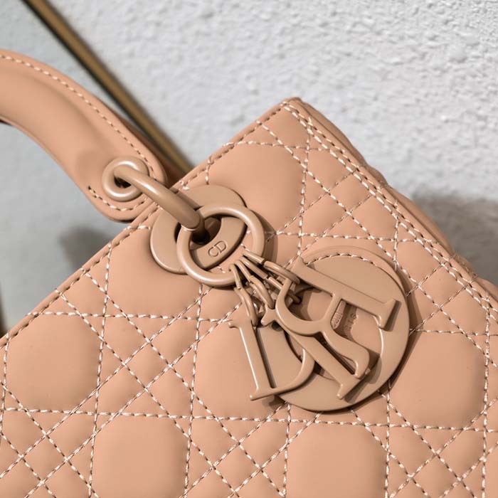Dior Women CD Medium Lady Dior Bag Blush Ultramatte Cannage Calfskin