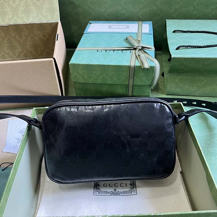 Gucci GG Unisex GG Crystal Mini Shoulder Bag Black Crystal Canvas Leather Nylon Lining