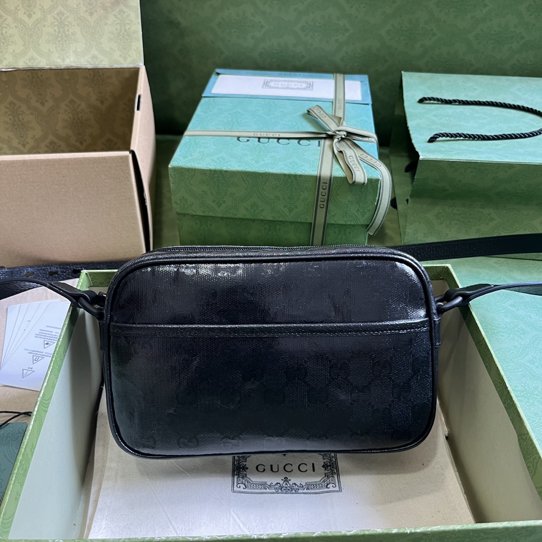 Gucci GG Unisex GG Crystal Mini Shoulder Bag Black Crystal Canvas Leather Nylon Lining