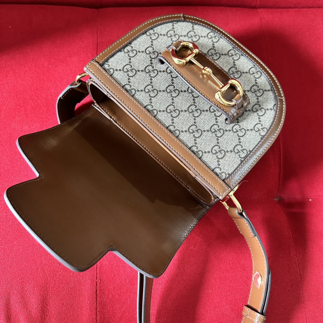 Gucci GG Women Gucci Horsebit 1955 Mini Rounded Bag Beige Ebony GG Supreme Canvas
