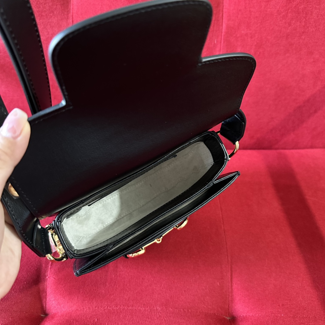 Gucci GG Women Gucci Horsebit 1955 Mini Rounded Bag Black Leather Cotton Linen Lining