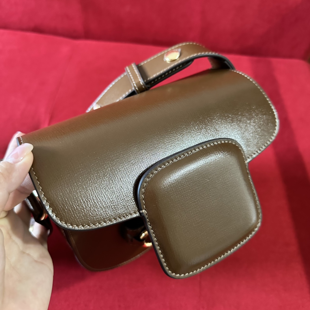 Gucci GG Women Gucci Horsebit 1955 Mini Rounded Bag Brown Leather Cotton Linen Lining