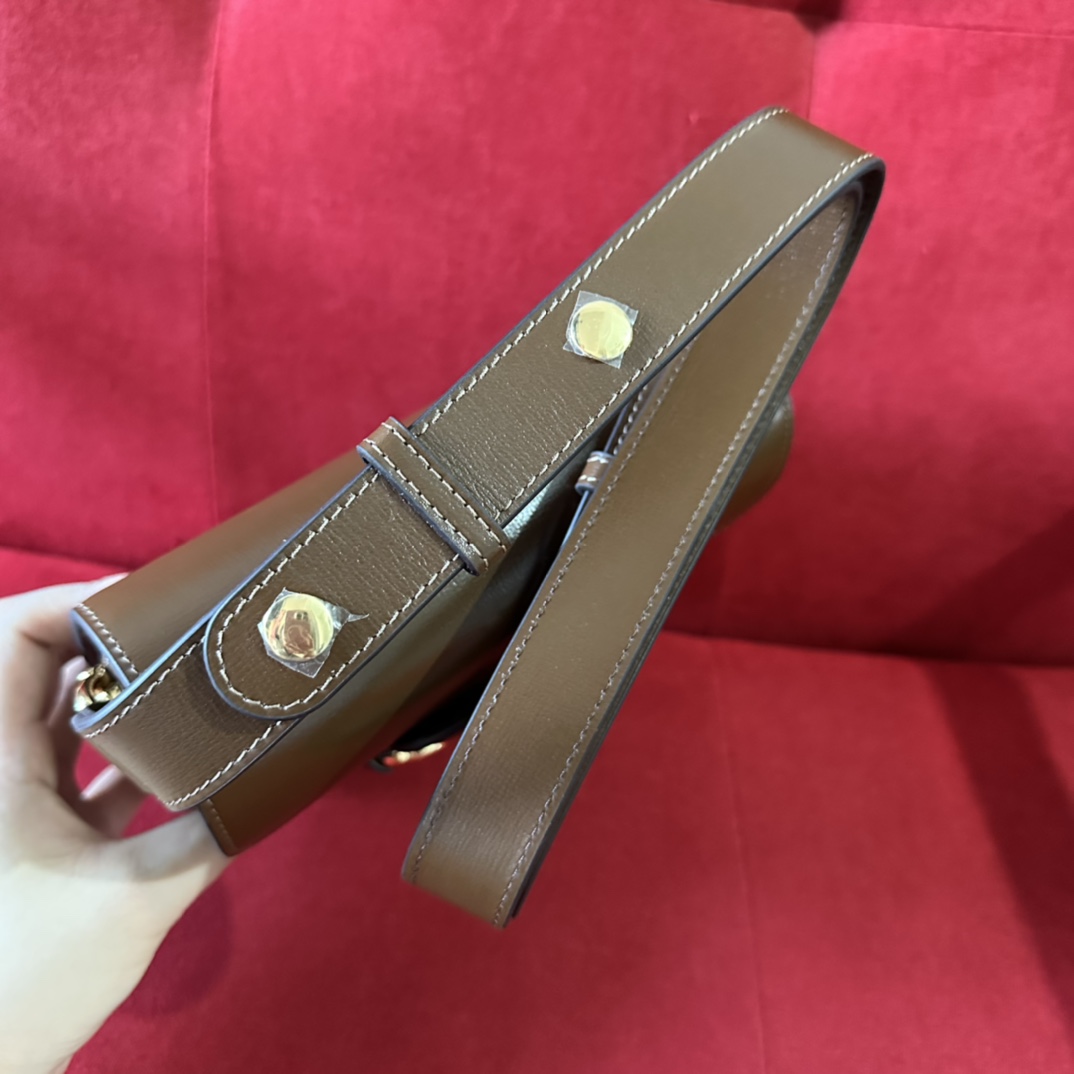 Gucci GG Women Gucci Horsebit 1955 Mini Rounded Bag Brown Leather Cotton Linen Lining