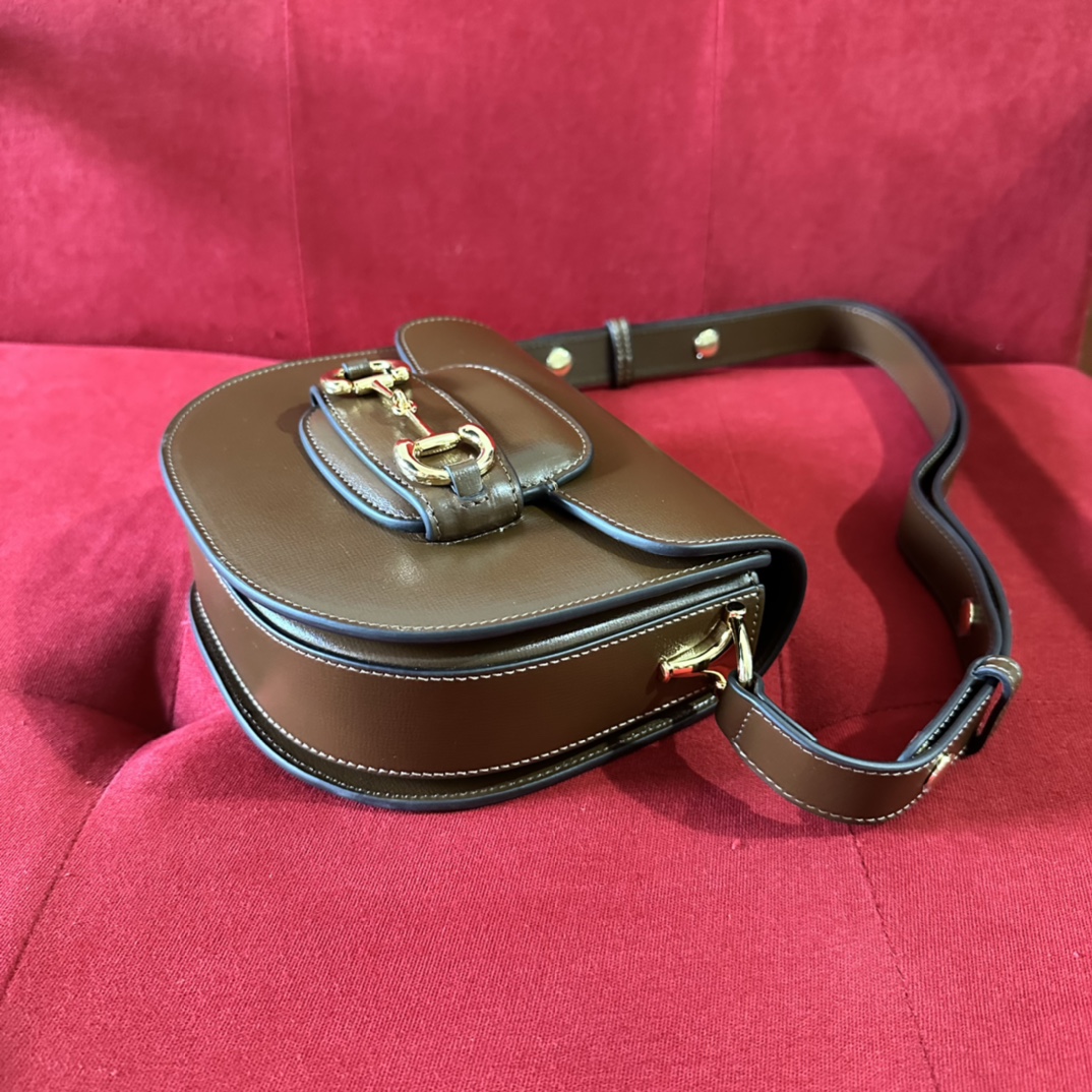 Gucci GG Women Gucci Horsebit 1955 Mini Rounded Bag Brown Leather Cotton Linen Lining