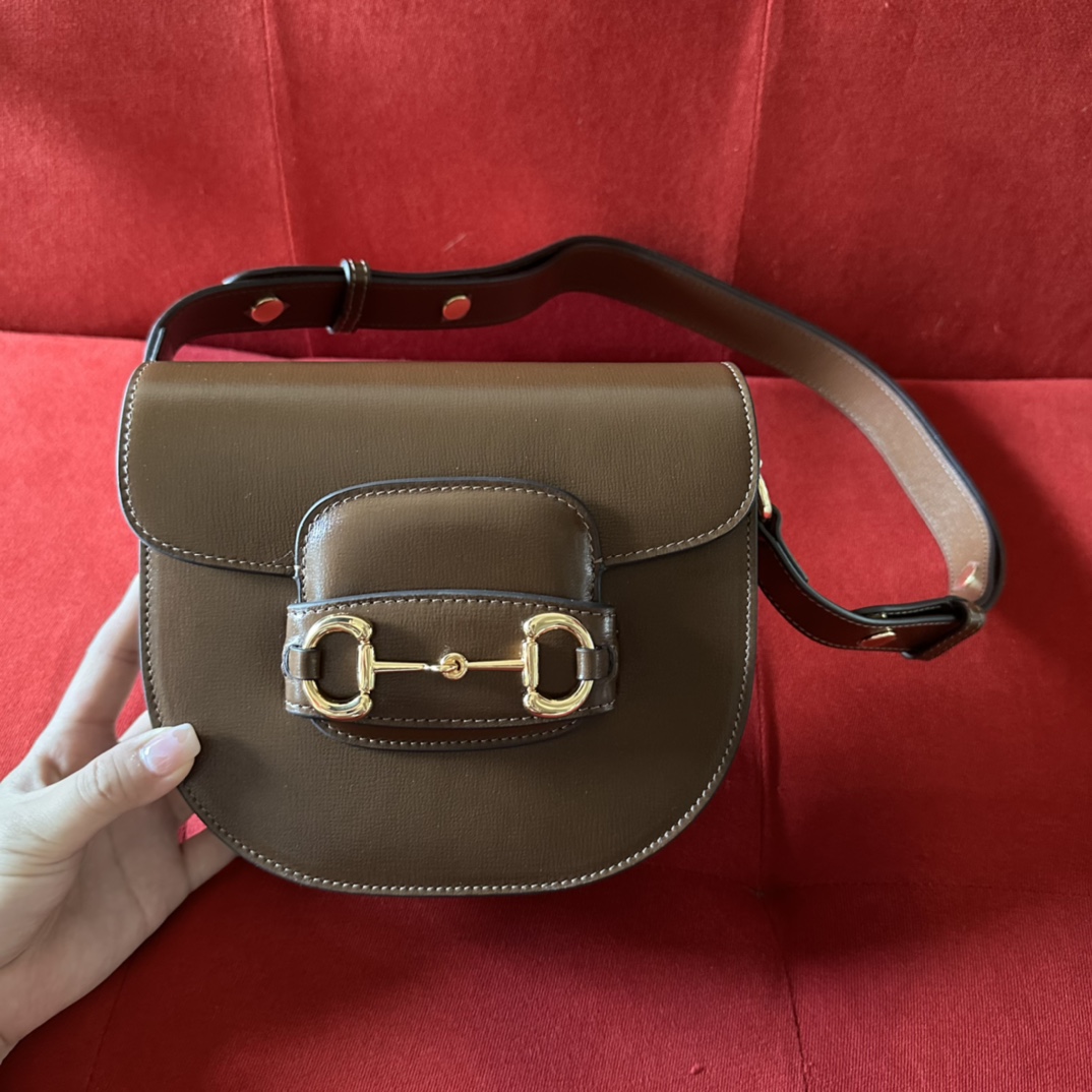 Gucci GG Women Gucci Horsebit 1955 Mini Rounded Bag Brown Leather Cotton Linen Lining