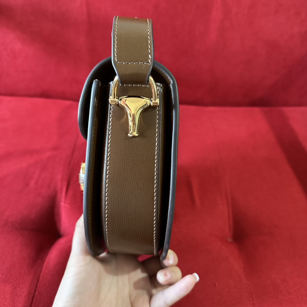 Gucci GG Women Gucci Horsebit 1955 Mini Rounded Bag Brown Leather Cotton Linen Lining
