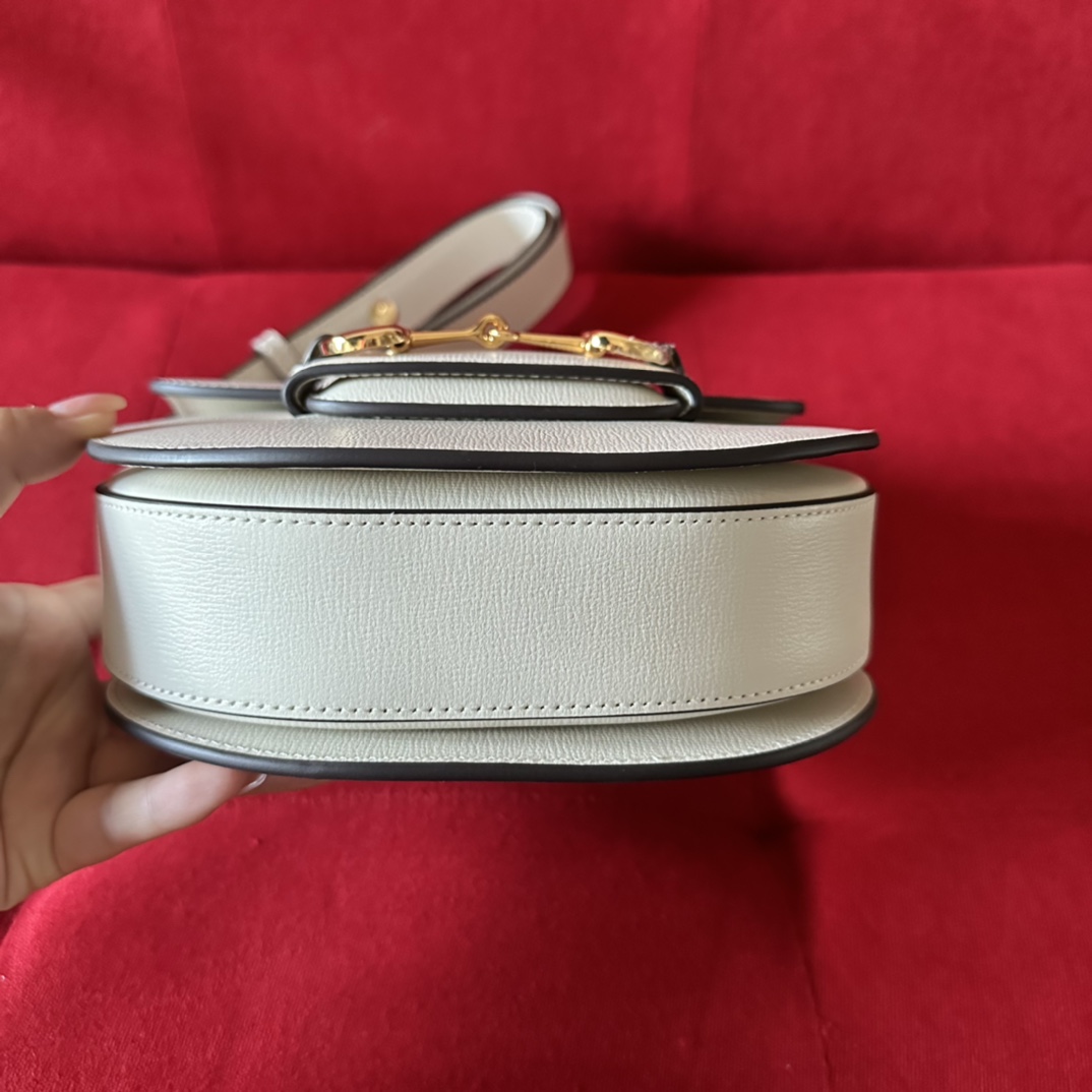 Gucci GG Women Gucci Horsebit 1955 Mini Rounded Bag White Leather Cotton Linen Lining