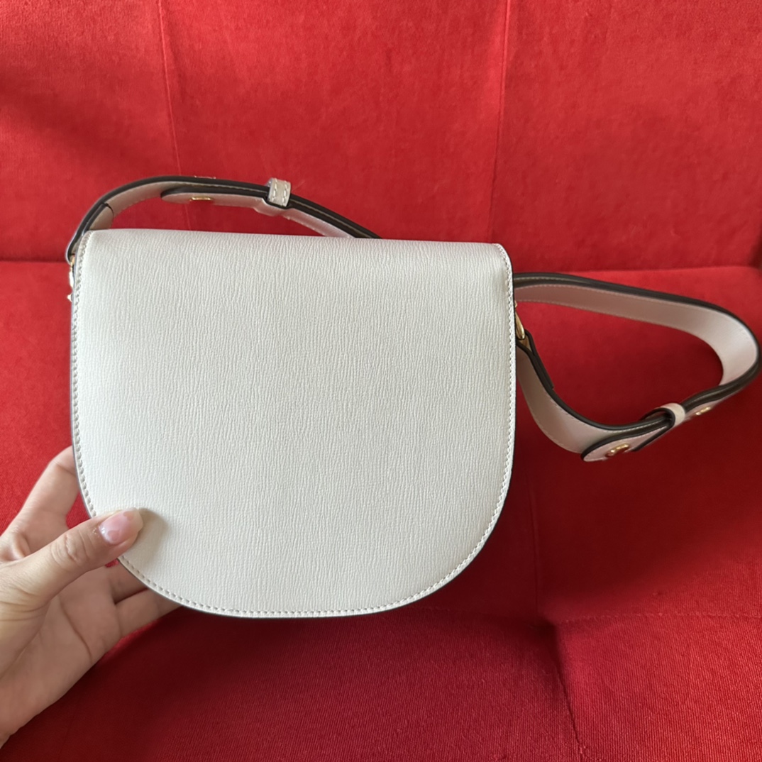 Gucci GG Women Gucci Horsebit 1955 Mini Rounded Bag White Leather Cotton Linen Lining