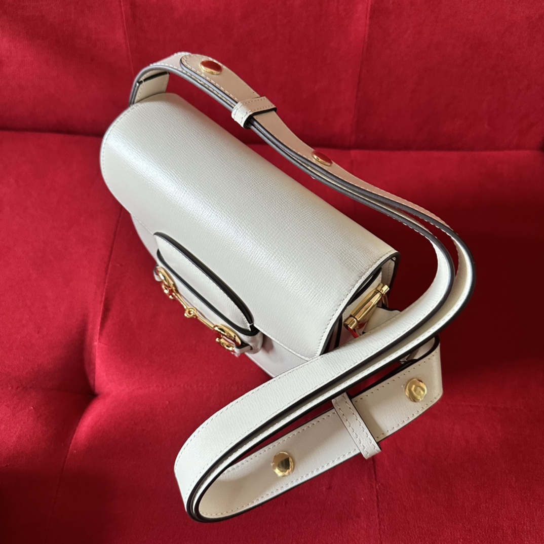 Gucci GG Women Gucci Horsebit 1955 Mini Rounded Bag White Leather Cotton Linen Lining