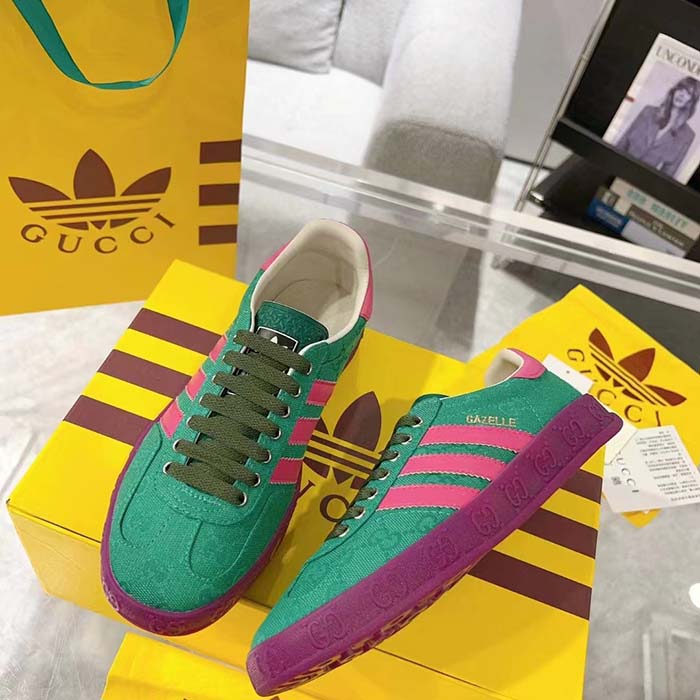 Gucci Unisex Adidas x Gucci Gazelle Sneaker Green Original GG Canvas Low Heel Rubber