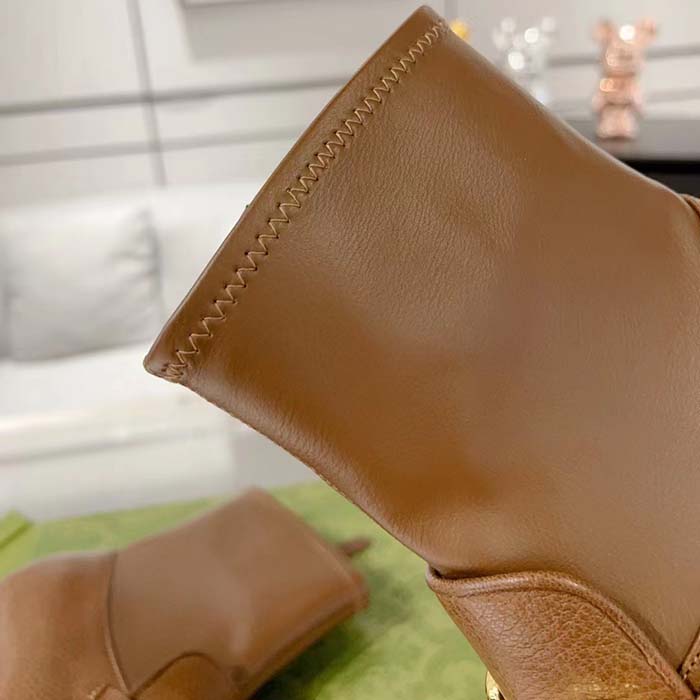 Gucci Women GG Boots Horsebit Brown Smooth Leather Stretch Leather Mid 5.3 CM Heel