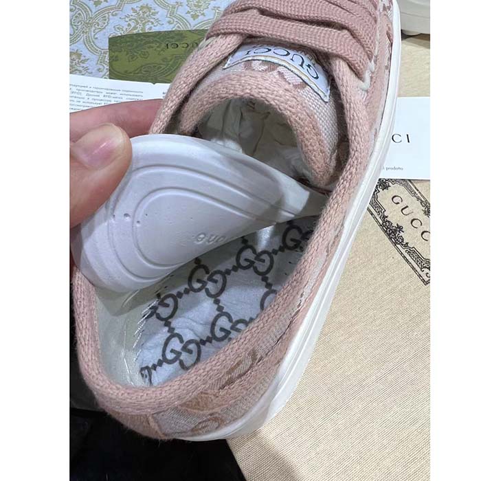 Gucci Women GG Sneaker Pink Original Canvas Rubber Interlocking G Lace-Up Flat