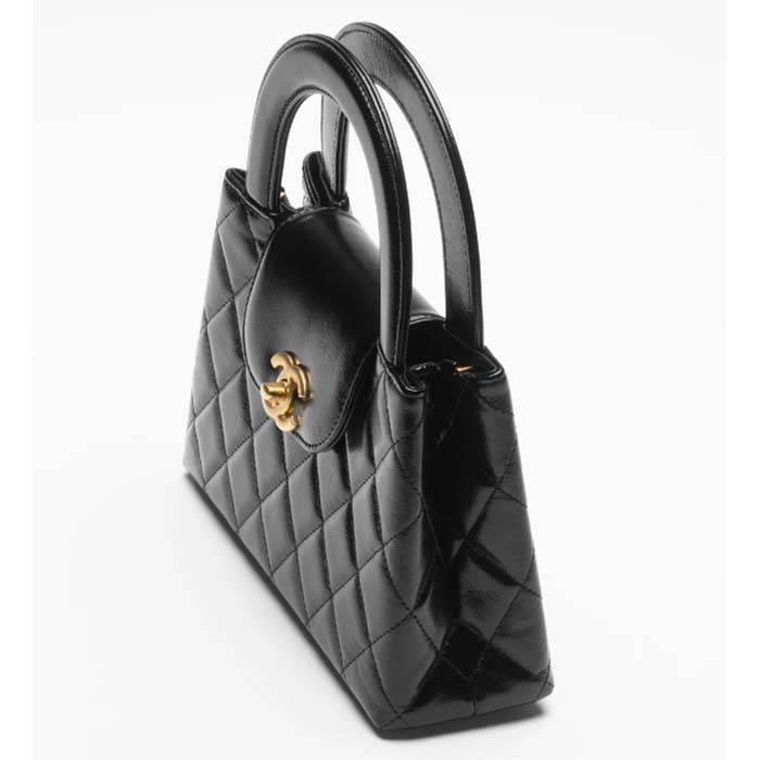 Chanel Women CC Mini Shopping Bag Shiny Aged Calfskin Gold-Tone Metal Black