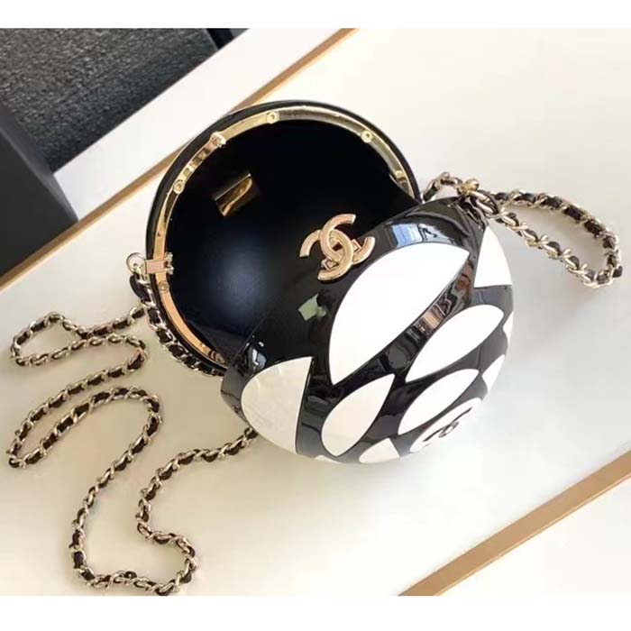 Chanel Women CC Sphere Minaudiere Plexi Gold-Tone Metal Black White