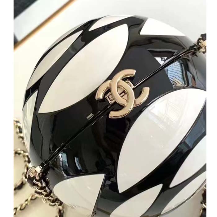 Chanel Women CC Sphere Minaudiere Plexi Gold-Tone Metal Black White