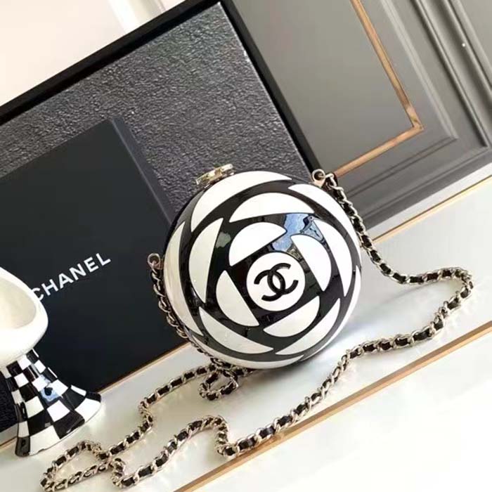 Chanel Women CC Sphere Minaudiere Plexi Gold-Tone Metal Black White